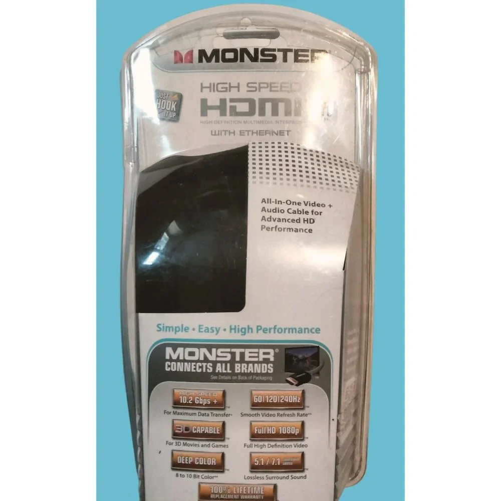 Monster High Speed HDMI Cable Ethernet 5ft HD Video Audio Compatible All Brands